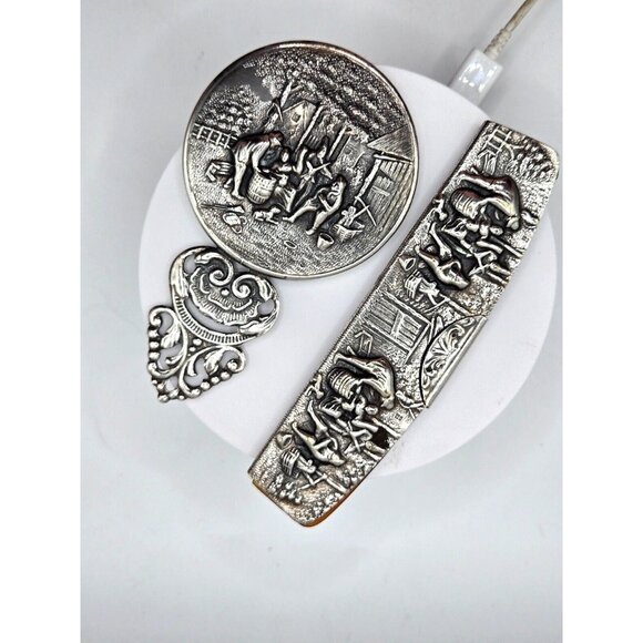 Vintage Hans Jensen signed Silver Plated  comb and Mirror set Tavern Village - Picture 1 of 8